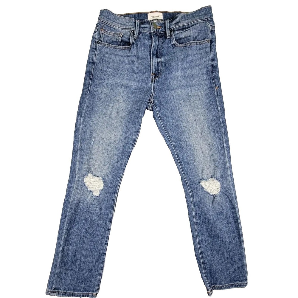 FRAME Jeans Le Pixie Beau Size 25 Distressed Knee Blue - Picture 1 of 8